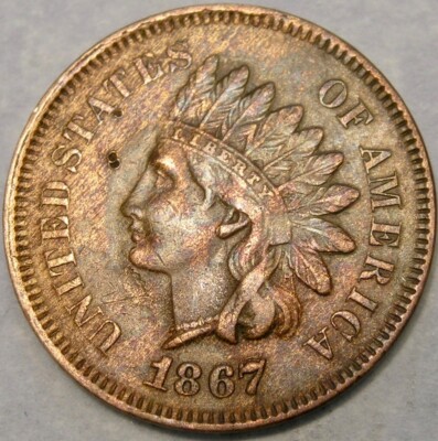 1867/67 Repunched Date Snow-1 Indian Head penny showing doubled date digits shifted north